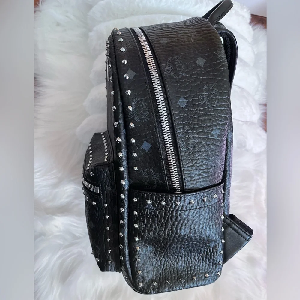 MCM Black Leather Studded Women’s Backpack with Monogram Print - Picture 11 of 16